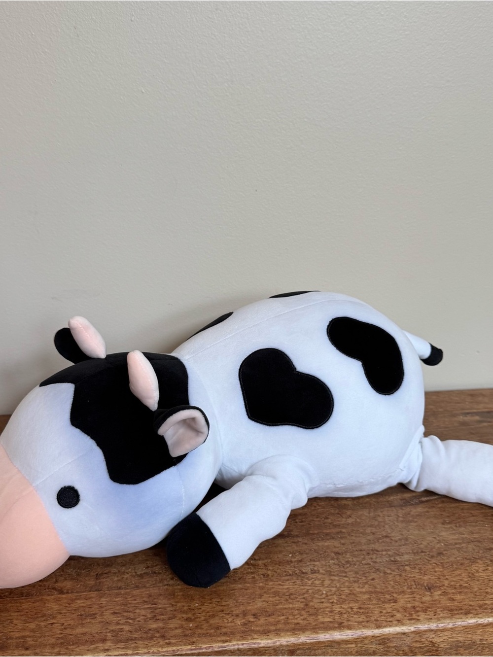 Weighted Cow Plush Lovey Black White Heart Spots 19" Heavy Stuffed Toy